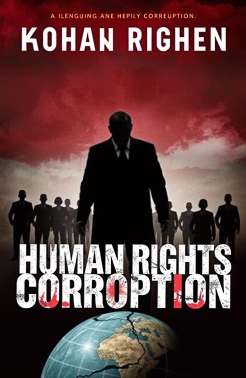 A powerful book cover that vividly represents human rights violations through the themes of murder and corruption