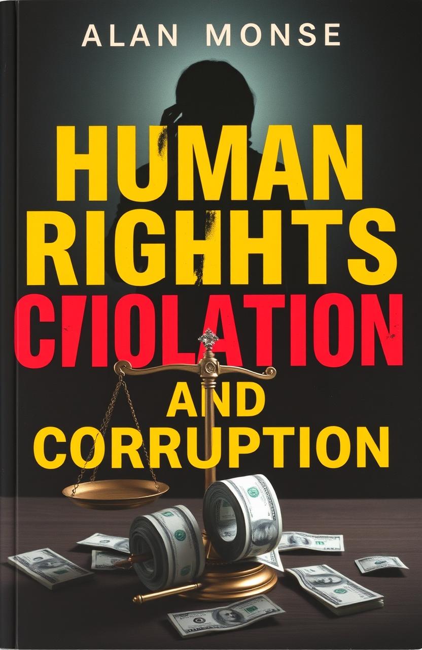 An impactful book cover depicting the theme of human rights violations, specifically focusing on murder and corruption