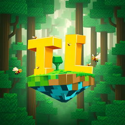 A logo design featuring the letters 'T' and 'L' in bold yellow, styled in a Minecraft aesthetic