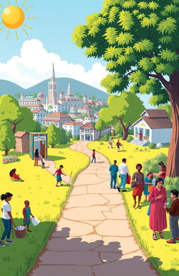 A vibrant illustration of a path beginning at a colorful 'Voting Booth', symbolizing the start of empowerment