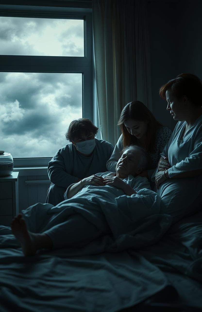 A poignant and deeply emotional scene depicting the struggles and heartache caused by lung cancer
