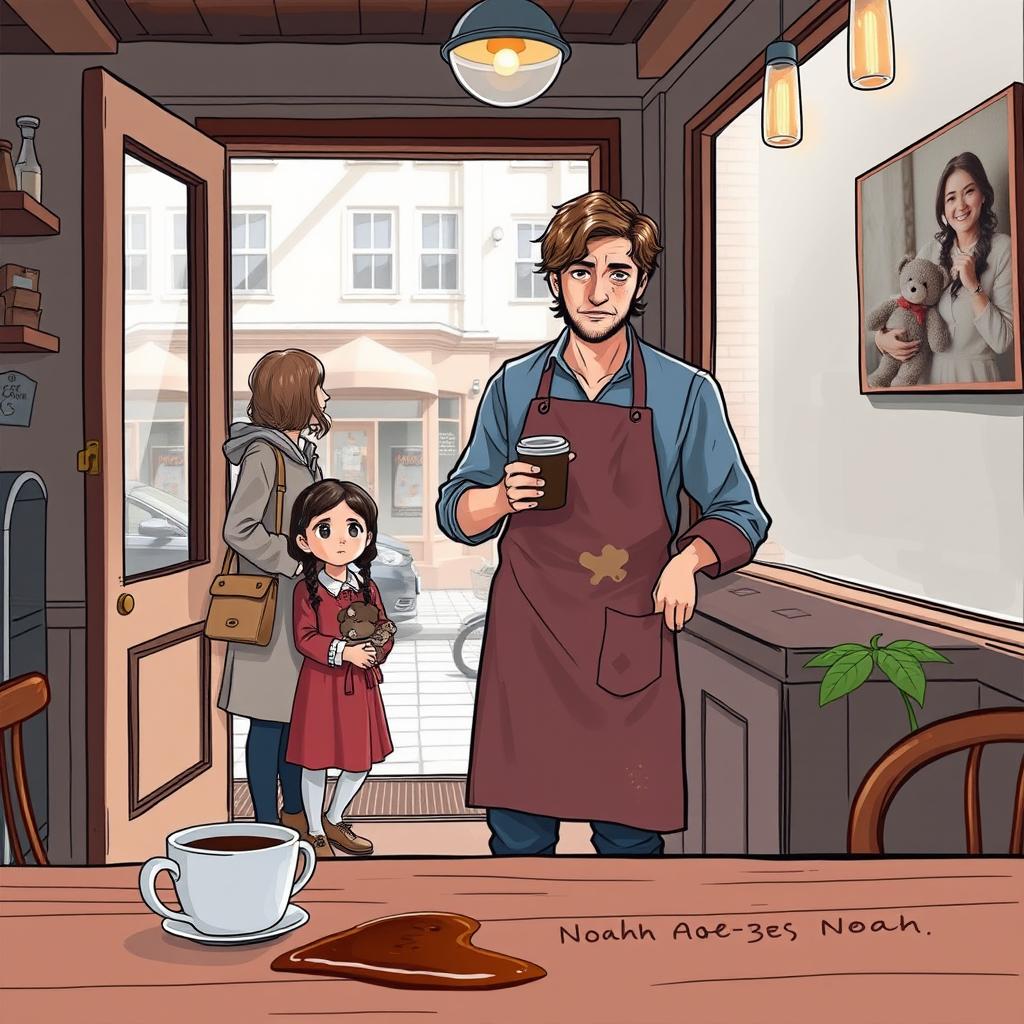A cozy cafeteria scene featuring a charming street view through a large window