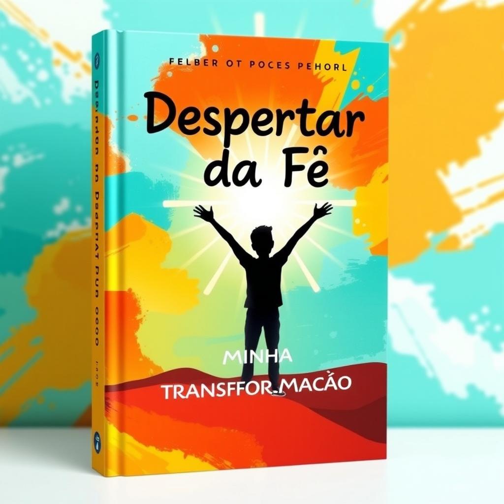 A vibrant and eye-catching book cover for 'Despertar da Fé: Minha Transformação'