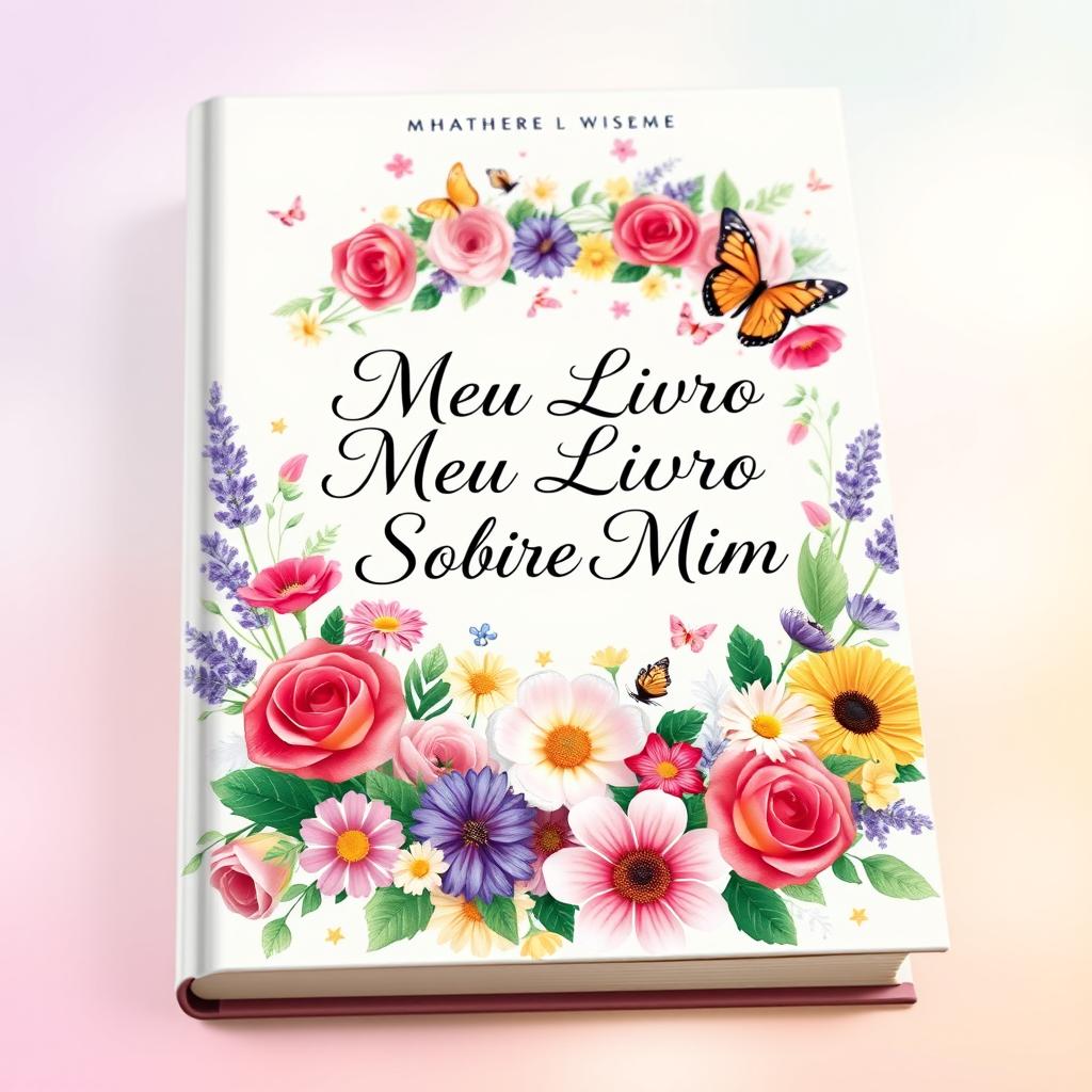 A book cover titled "Meu Livro Sobre Mim" featuring a floral design that embodies themes of personal growth and self-exploration