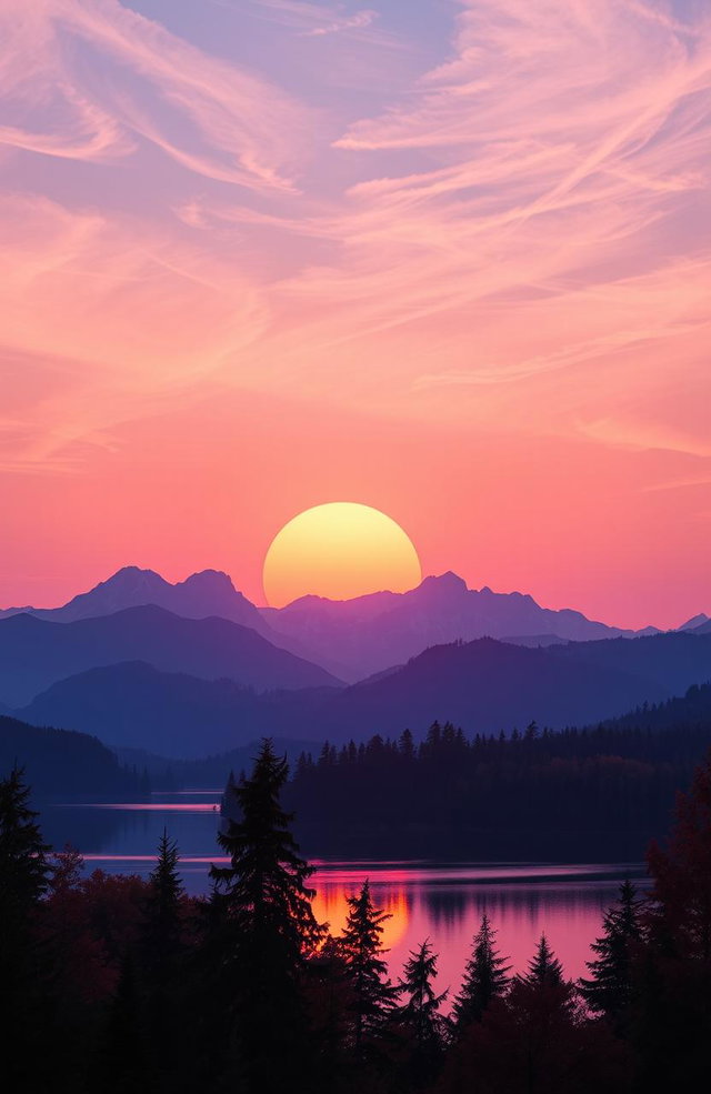 A breathtaking landscape depicting a surreal scene where the sun sets twice in the sky