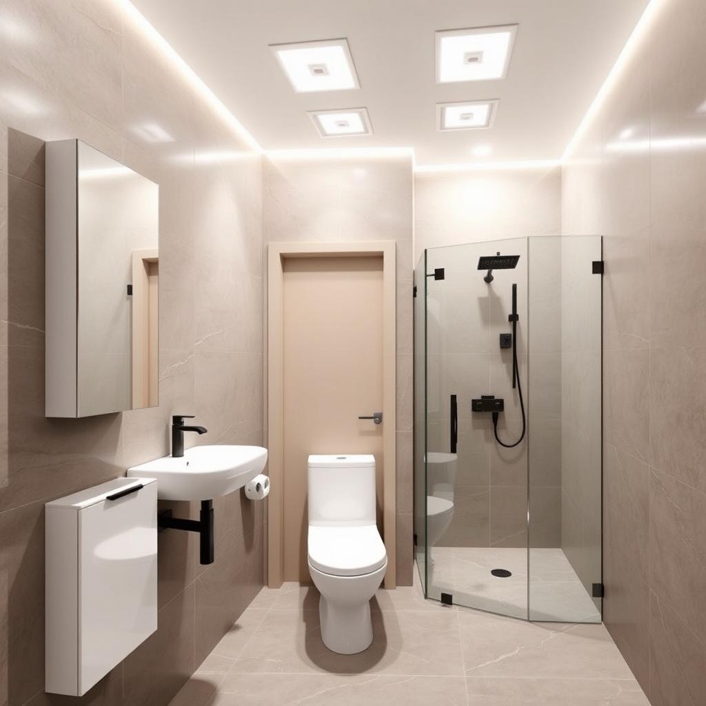 A luxurious and modern bathroom interior featuring polished pulpis grafite ceramic tiles on the walls and satin pulpis grafite tiles on the floor