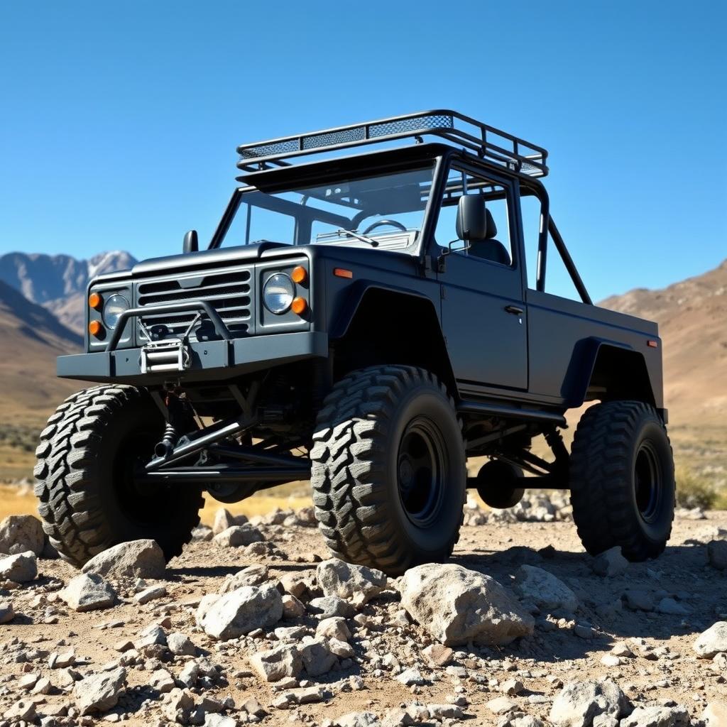 A UAZ off-road vehicle with a high chassis, featuring balloon tires