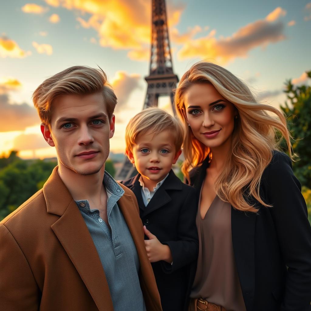 A captivating scene featuring the iconic Eiffel Tower in the background, bathed in the warm glow of sunset