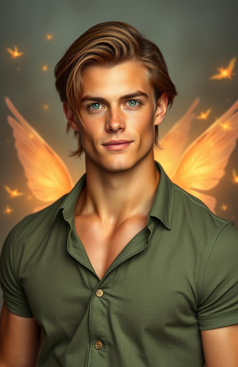 A tall 29-year-old man with medium-length chestnut brown hair, displaying a nice muscle tone, not too skinny