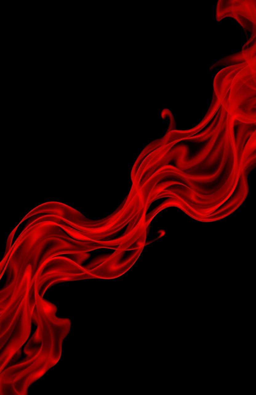 A striking abstract design featuring a deep black background that contrasts dramatically with vibrant red effects resembling flames or swirling smoke