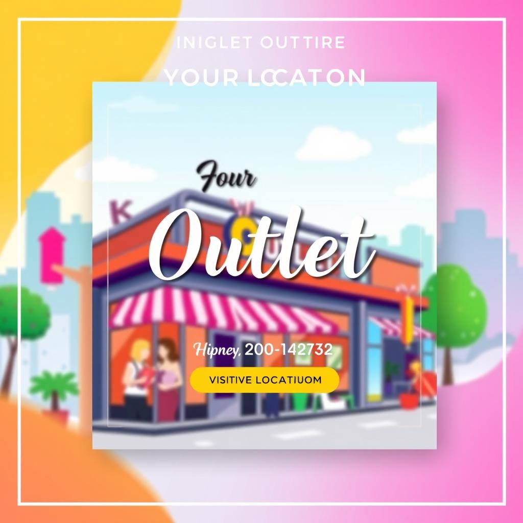 A vibrant social media post template to highlight your outlet's location, featuring a modern, eye-catching design