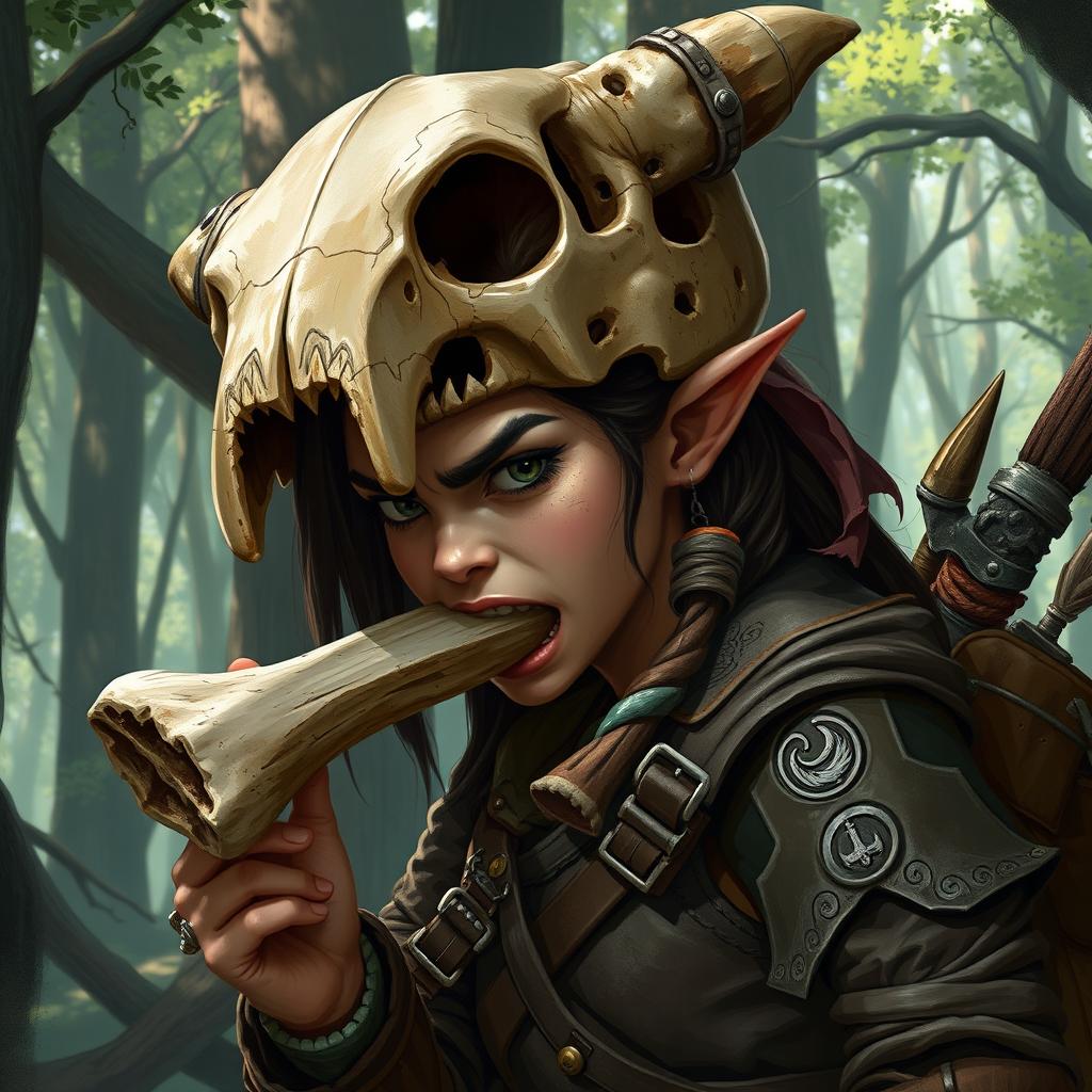 Fierce Female Feral Halfling Ranger in Enchanted Forest