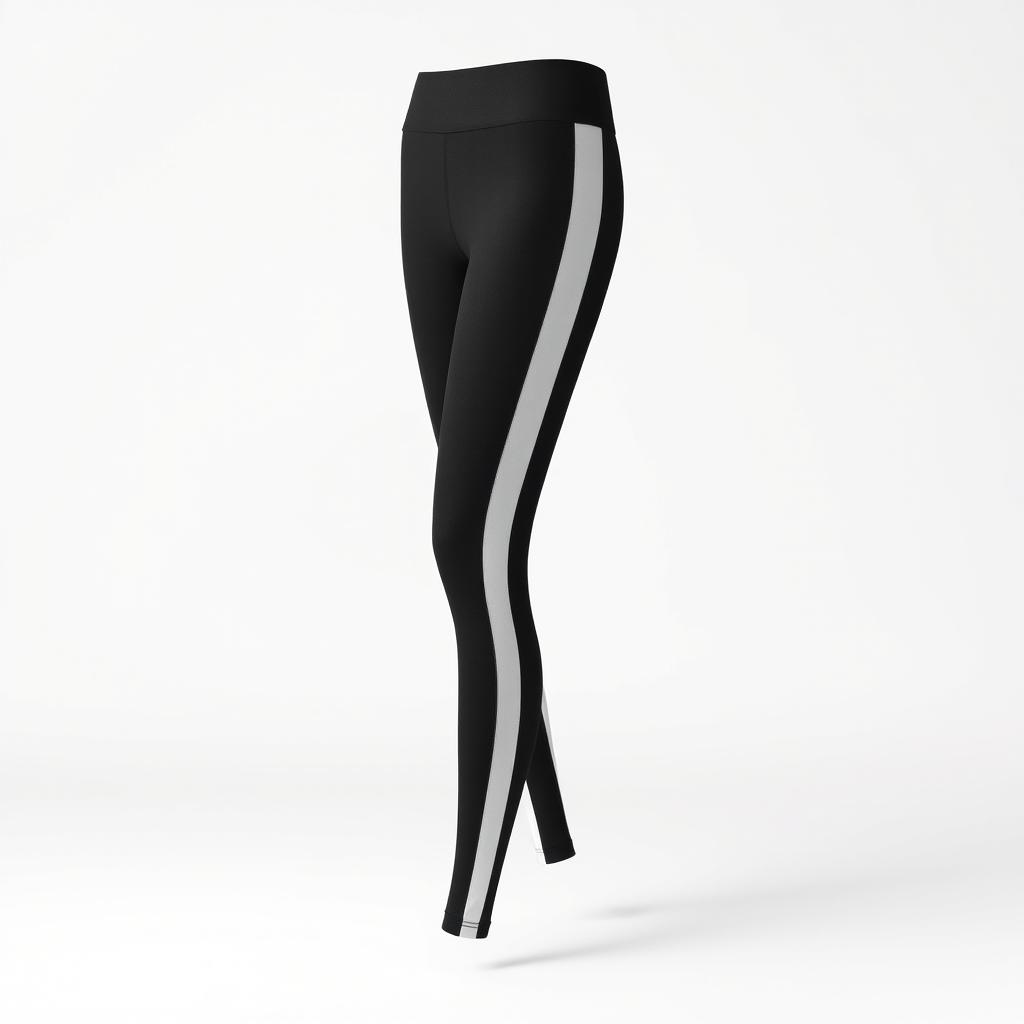 A pair of chic black leggings featuring a striking white stripe running along the side