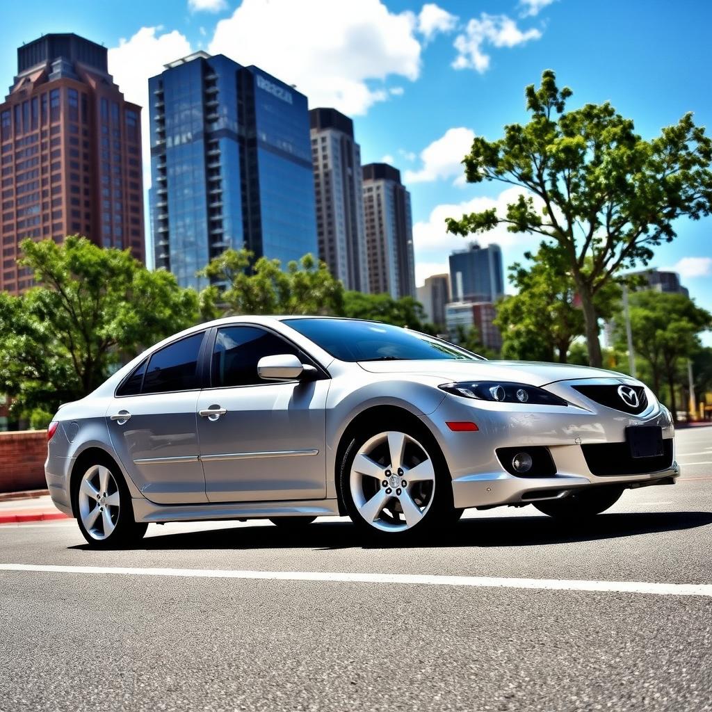 A sleek, silver 2006 Mazda6 parked in an urban setting, showcasing its stylish curves and distinctive grille