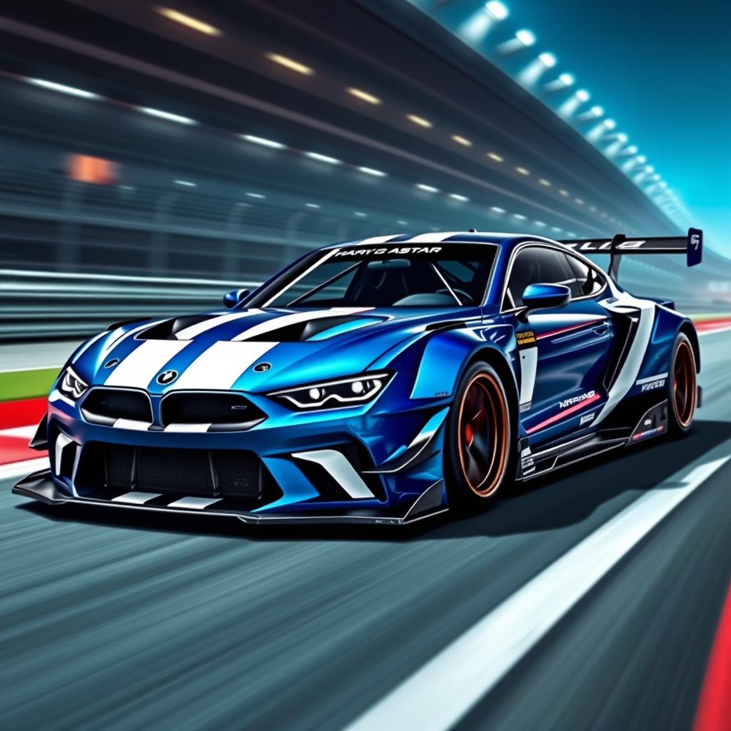A widebody aggressive racing car designed for high performance, showcasing an aerodynamic shape and bold, muscular features