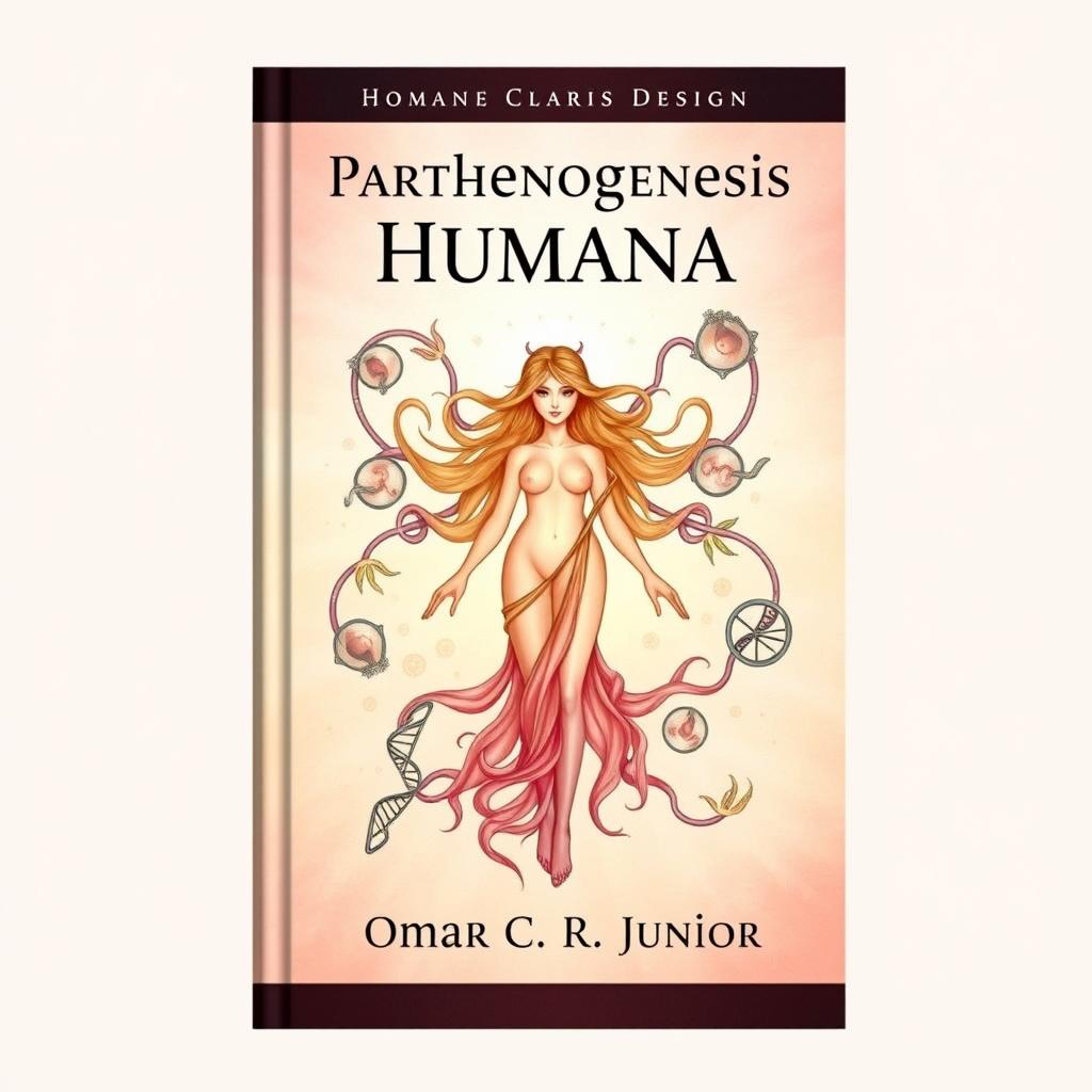 An illustrated book cover about human parthenogenesis, featuring a captivating and artistic design