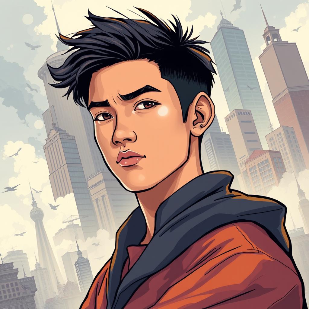 A portrait illustration of a young man, embodying intelligence and determination
