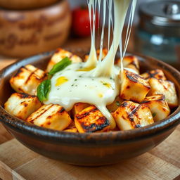A delectable dish featuring soft and flavorful paneer cubes beautifully topped with a generous layer of gooey melted mozzarella cheese