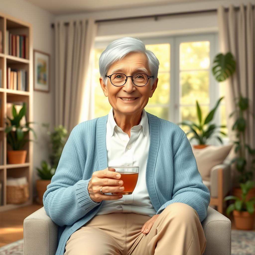 A digital avatar of an elderly person, embodying the perfect dream pensioner