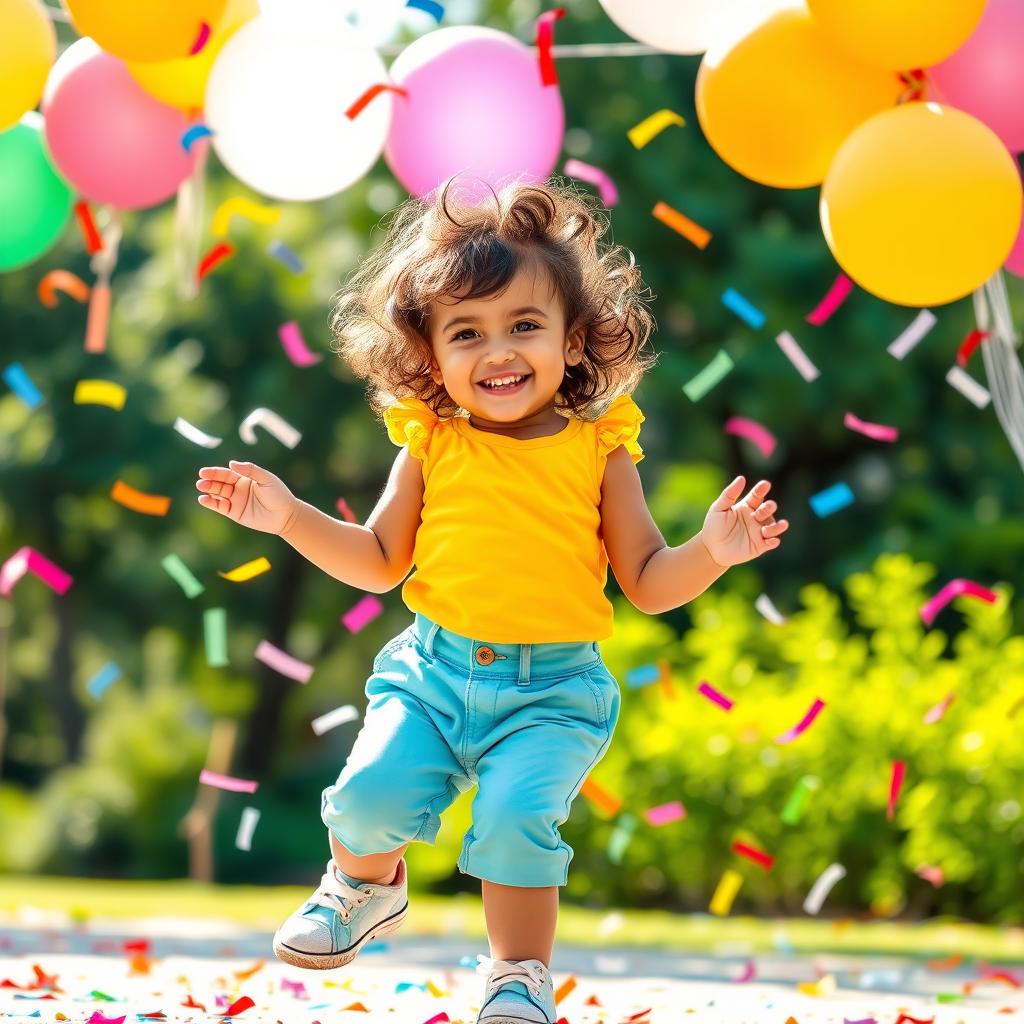 A joyful and energetic dance performance featuring an adorable child in a bright, colorful outfit