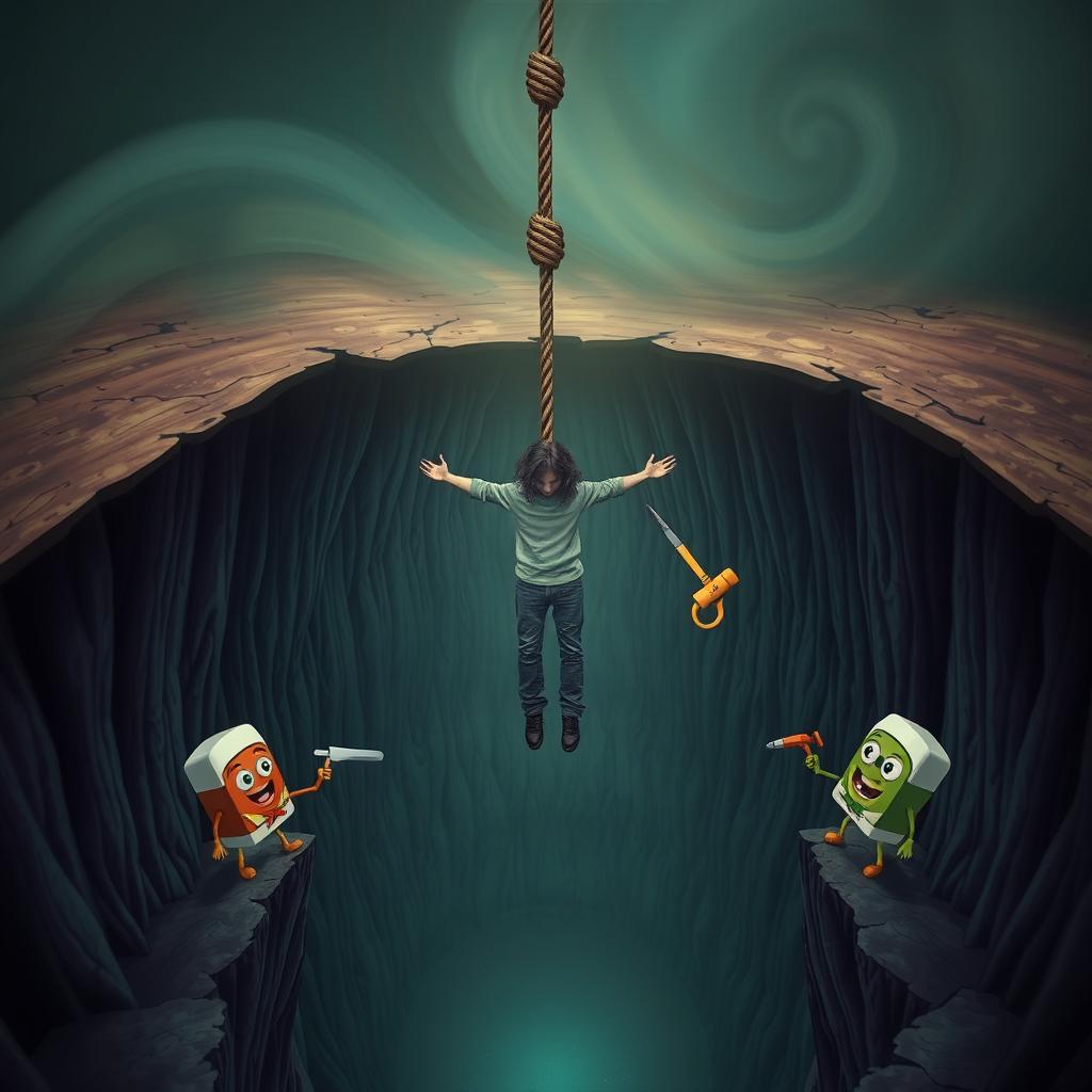 An imaginative scene depicting a surreal and dark concept