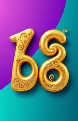 The number 16 represented in a funky, artistic style, crafted with a luxurious gold finish that gleams and sparkles
