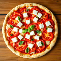A vibrant pizza topped with juicy, ripe tomatoes sliced generously, paired with soft, creamy cubes of paneer cheese, giving it a delightful texture
