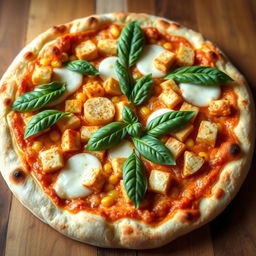 A beautifully baked pizza featuring succulent paneer cubes and sweet corn, topped with layers of melted mozzarella cheese