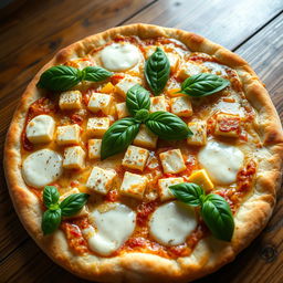 A beautifully baked pizza featuring succulent paneer cubes and sweet corn, topped with layers of melted mozzarella cheese