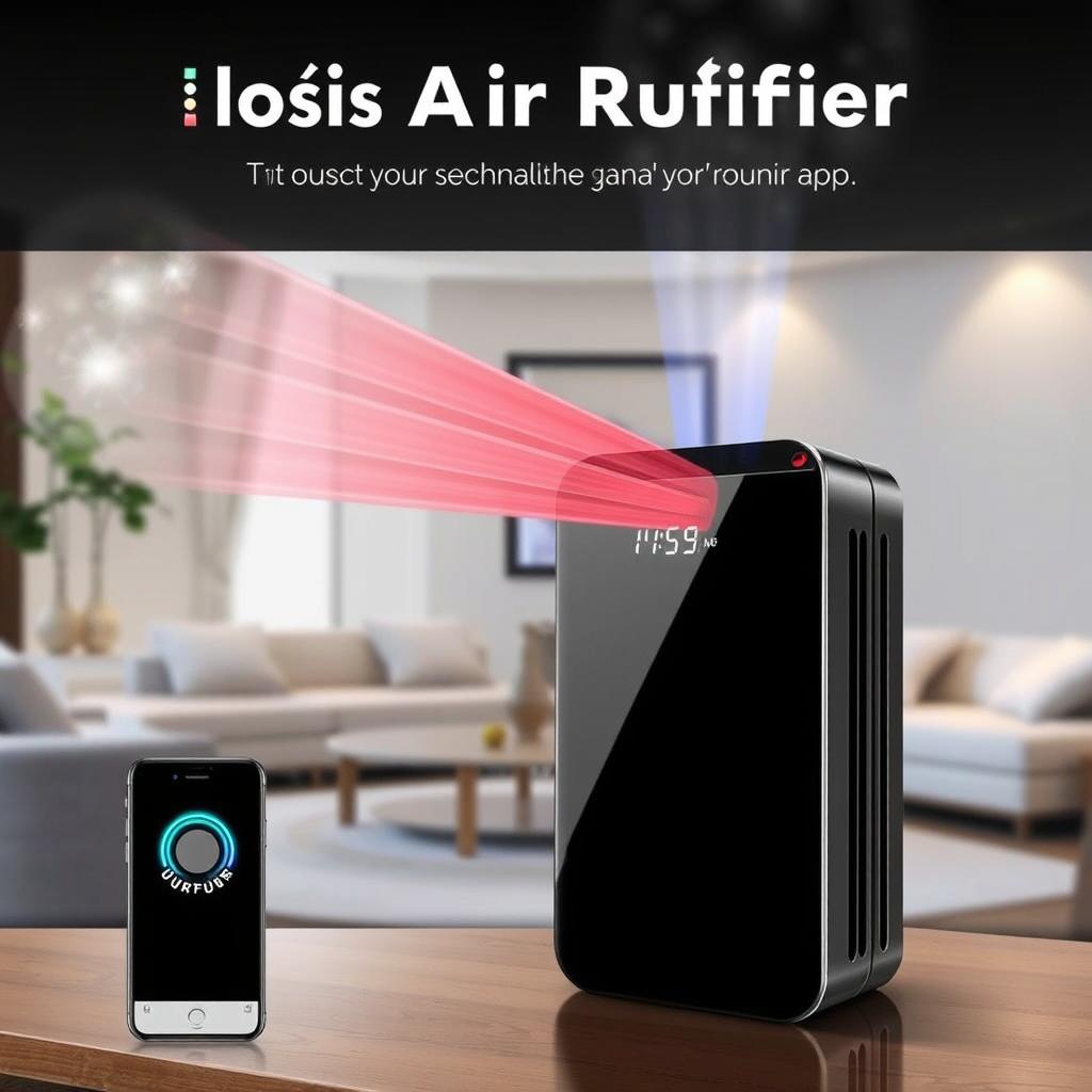 A sleek and modern air purifier featuring a digital display that shows dust levels in colored indicators