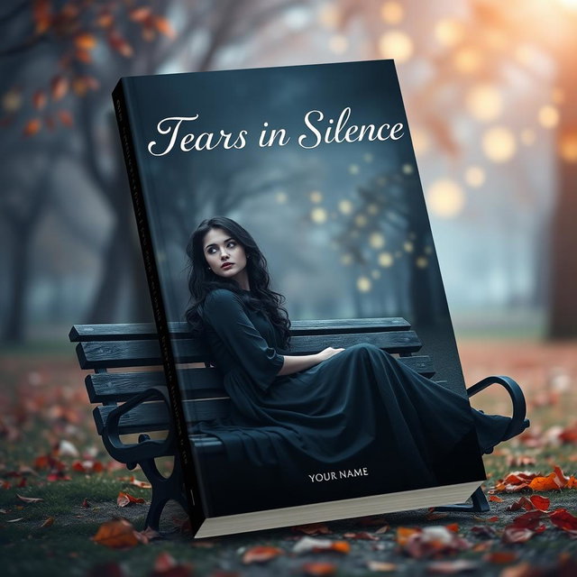 A captivating book cover for 'Tears in Silence' by [Your Name], blending elements of drama, romance, and psychological fiction