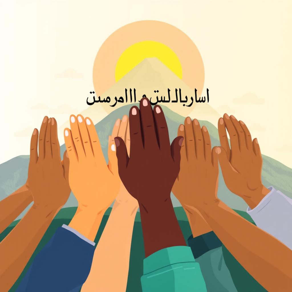 A visually engaging illustration representing the Arabic proverb "يد واحدة لا تصفق" ("One hand cannot clap") which emphasizes the importance of collaboration for success