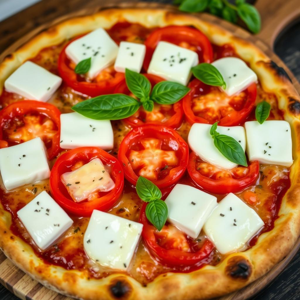 A delicious homemade pizza topped with juicy, ripe tomatoes and soft paneer cubes, layered generously with melting mozzarella cheese