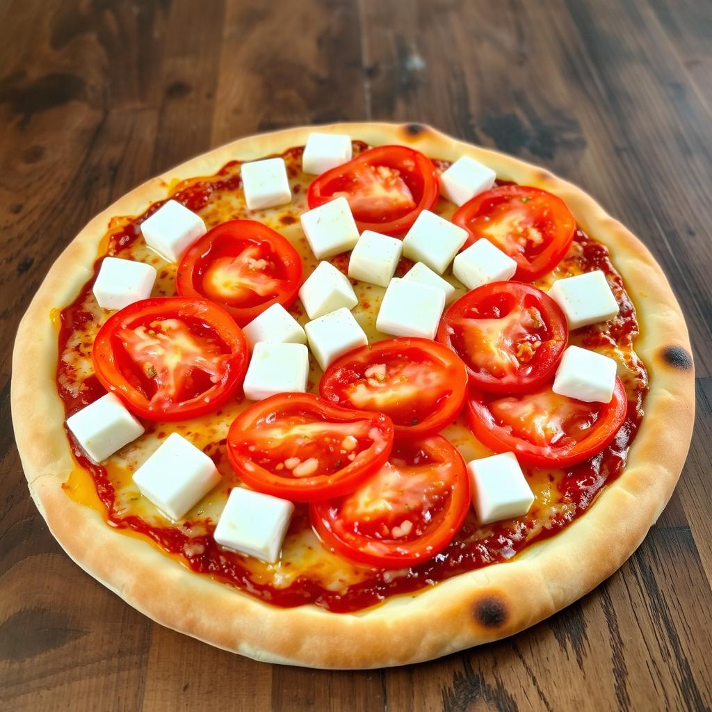 A mouth-watering pizza topped with juicy tomato slices and soft paneer cubes, layered generously with melted mozzarella cheese