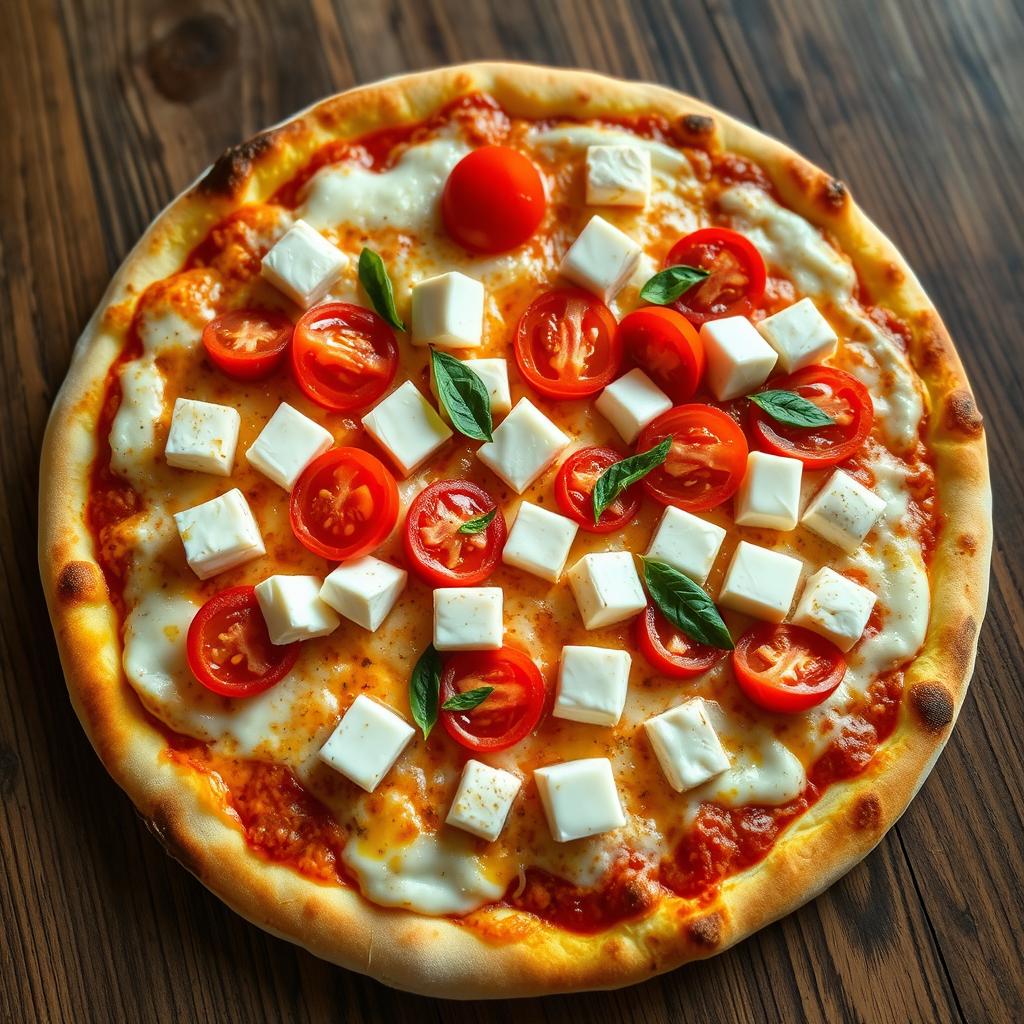 A delectable pizza topped with luscious juicy tomatoes and soft, creamy paneer cubes, all layered beneath a generous blanket of melted mozzarella cheese