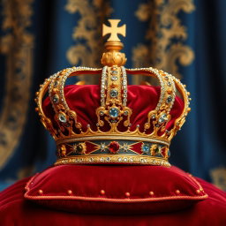 A majestic royal crown, intricately designed with sparkling jewels and golden embellishments