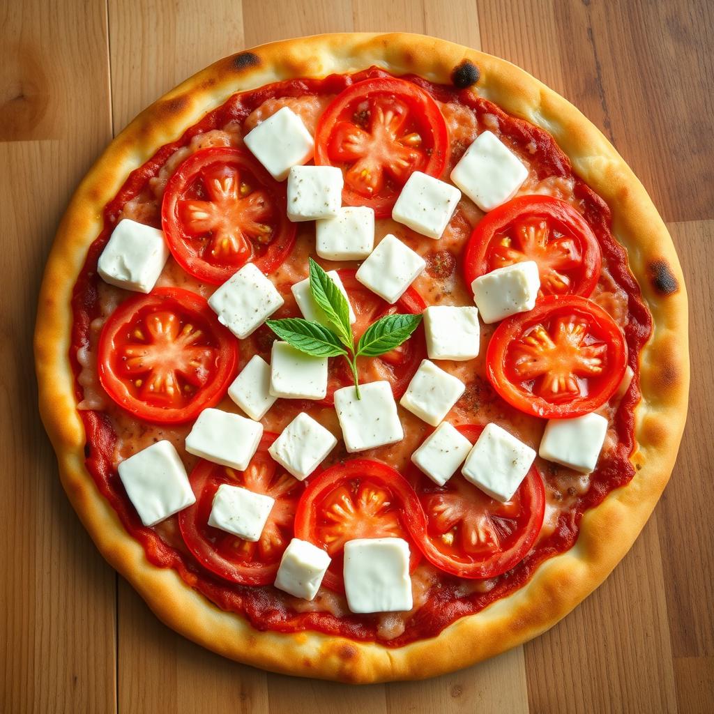 An appetizing pizza featuring juicy red tomato slices and soft, creamy paneer cubes, all generously layered with rich mozzarella cheese