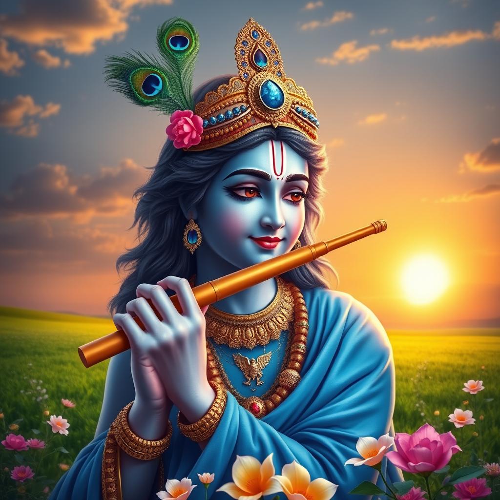 Enchanting Krishna: A Vibrant Blue Portrayal