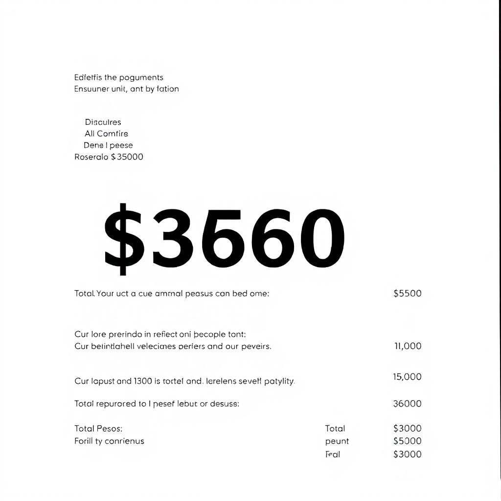 Edit the document to reflect a total amount of 3560 pesos clearly, using a professional and clean layout, ensuring that the currency symbol is prominently displayed next to the amount