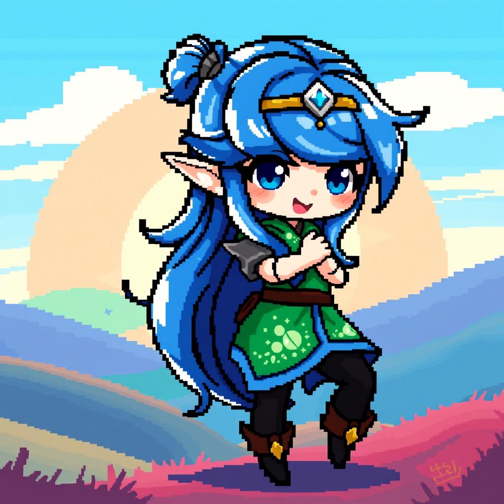 A detailed pixel art character designed in a 64x64 pixel resolution
