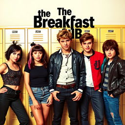 A vibrant movie poster in a retro 1980s style for a film titled "The Breakfast Club"