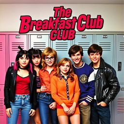 A vibrant movie poster in a retro 1980s style for a film titled "The Breakfast Club"