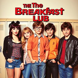 A vibrant movie poster in a retro 1980s style for a film titled "The Breakfast Club"
