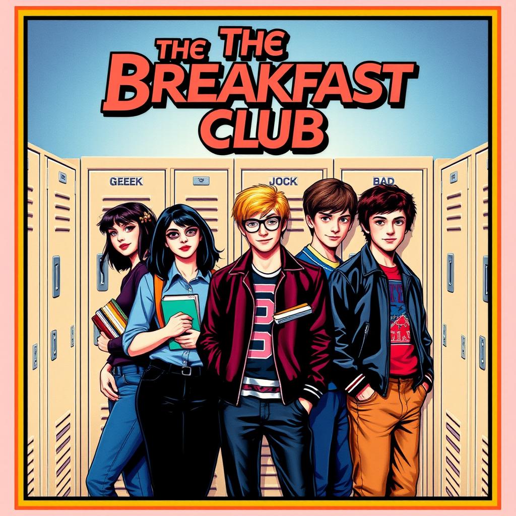 A vibrant movie poster inspired by the classic film "The Breakfast Club"