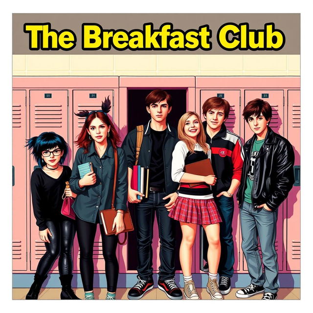 A vibrant movie poster inspired by the classic film "The Breakfast Club"