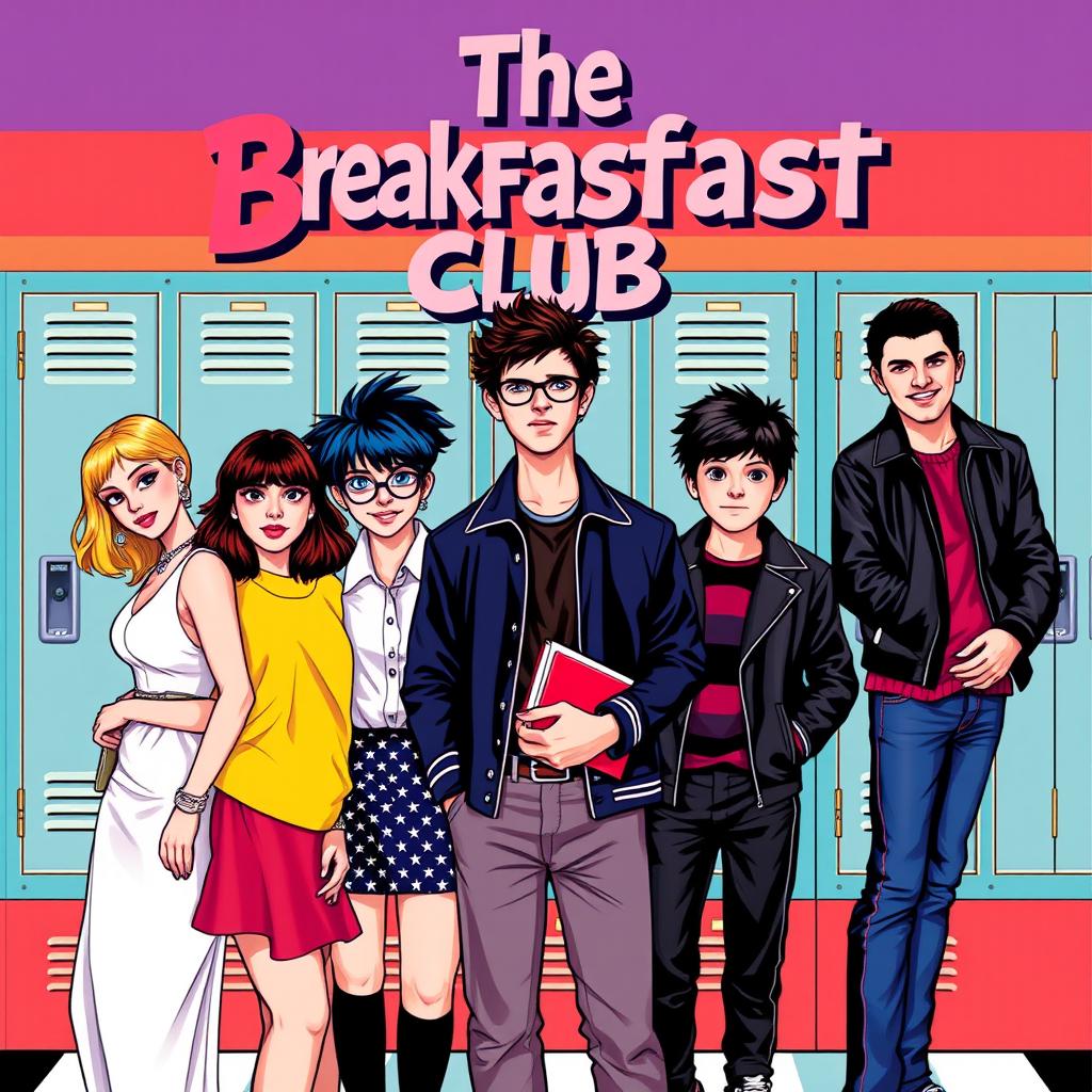 A colorful movie poster inspired by the classic film "The Breakfast Club"