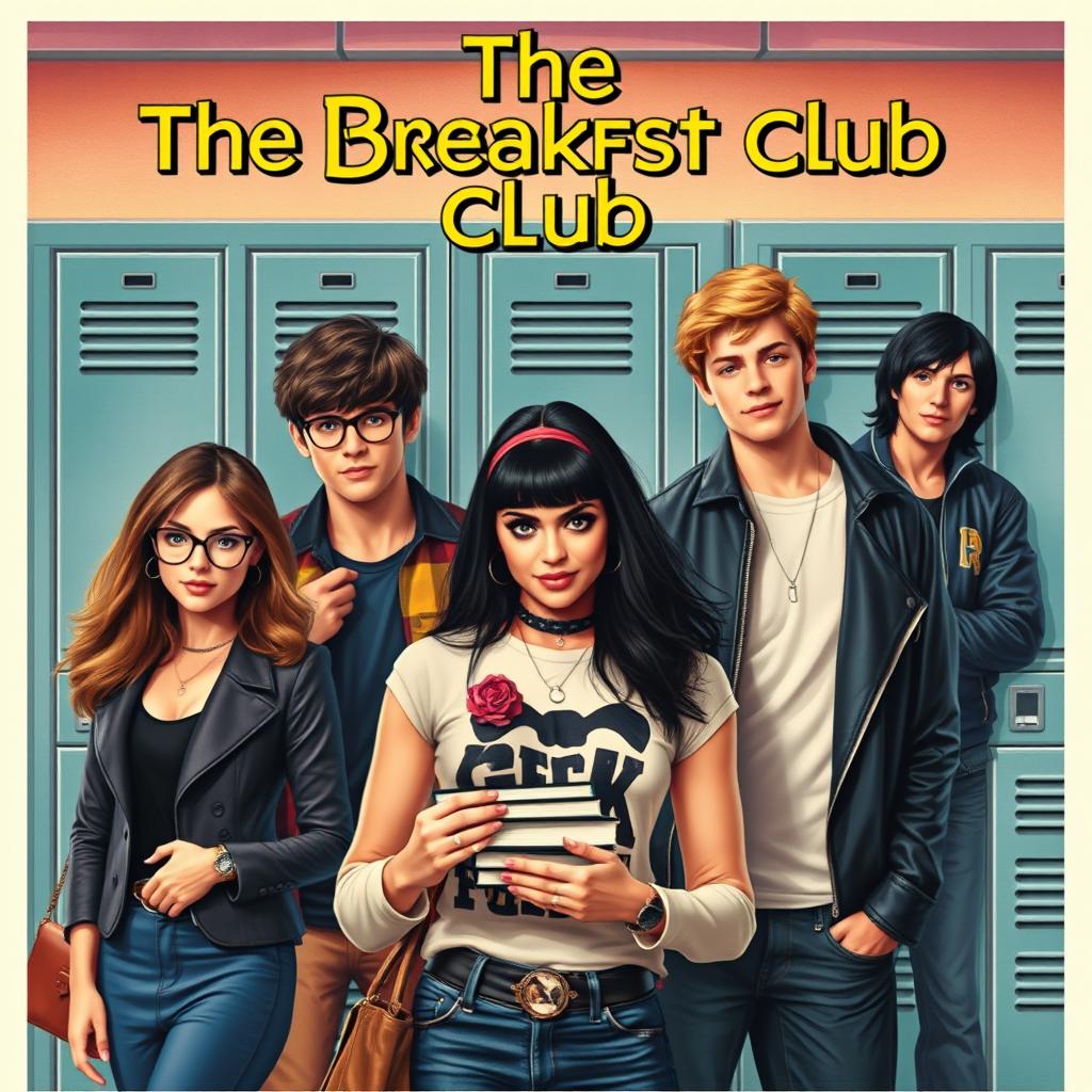 A dynamic movie poster inspired by the film "The Breakfast Club" featuring a diverse cast of characters