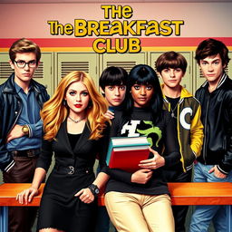 A dynamic movie poster inspired by the film "The Breakfast Club" featuring a diverse cast of characters