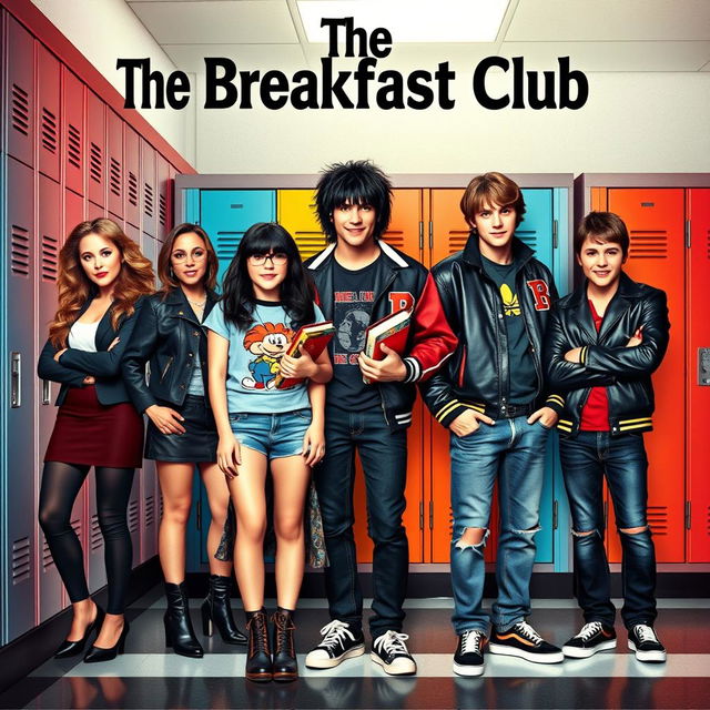 An eye-catching movie poster inspired by "The Breakfast Club" featuring five distinctive characters