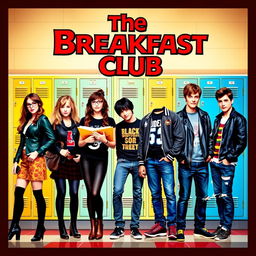 An eye-catching movie poster inspired by "The Breakfast Club" featuring five distinctive characters